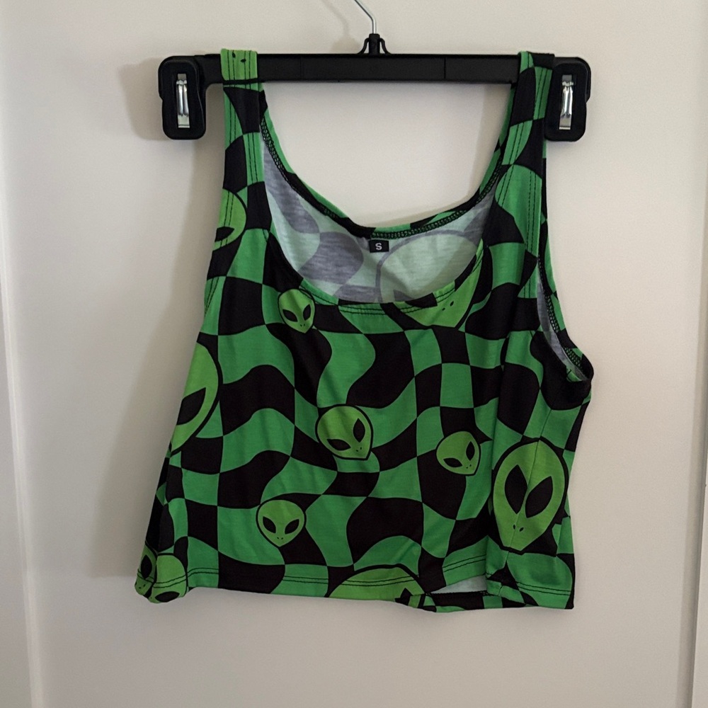 Green Alien Print Crop Top